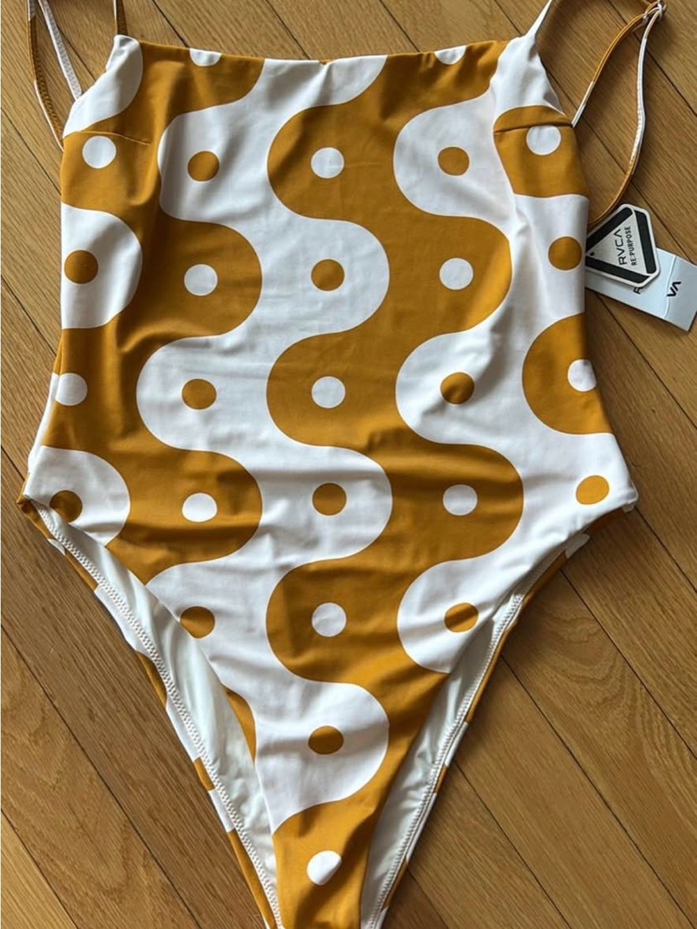 RVCA Mustard & White Retro Wave One-Piece Swimsuit